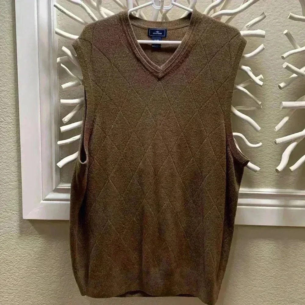 Dockers Sweater Vest GrandpaCore Brown V neck Argile Minimalist Mens XL